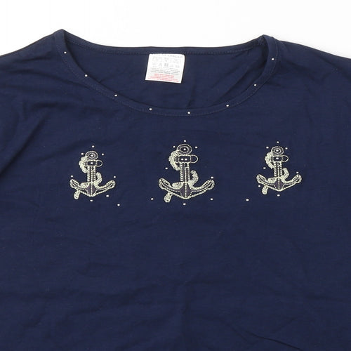 Anne De Lancay Womens Blue  Cotton Basic T-Shirt Size M Round Neck - Anchor