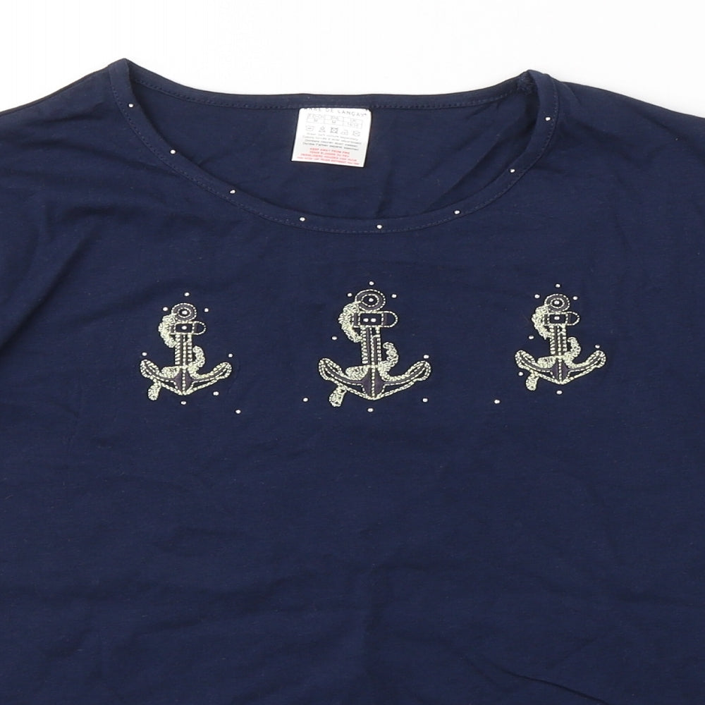 Anne De Lancay Womens Blue  Cotton Basic T-Shirt Size M Round Neck - Anchor