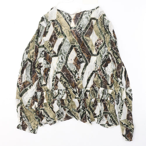 H&M Womens Grey Animal Print Polyester Basic Blouse Size 14 V-Neck