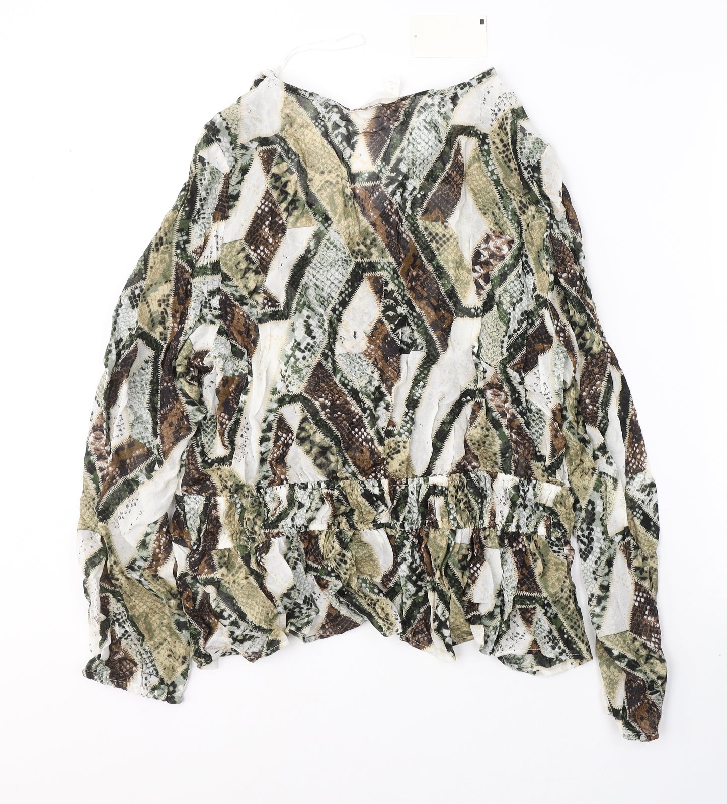 H&M Womens Grey Animal Print Polyester Basic Blouse Size 14 V-Neck