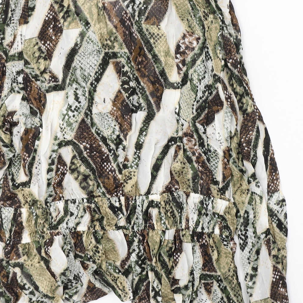 H&M Womens Grey Animal Print Polyester Basic Blouse Size 14 V-Neck