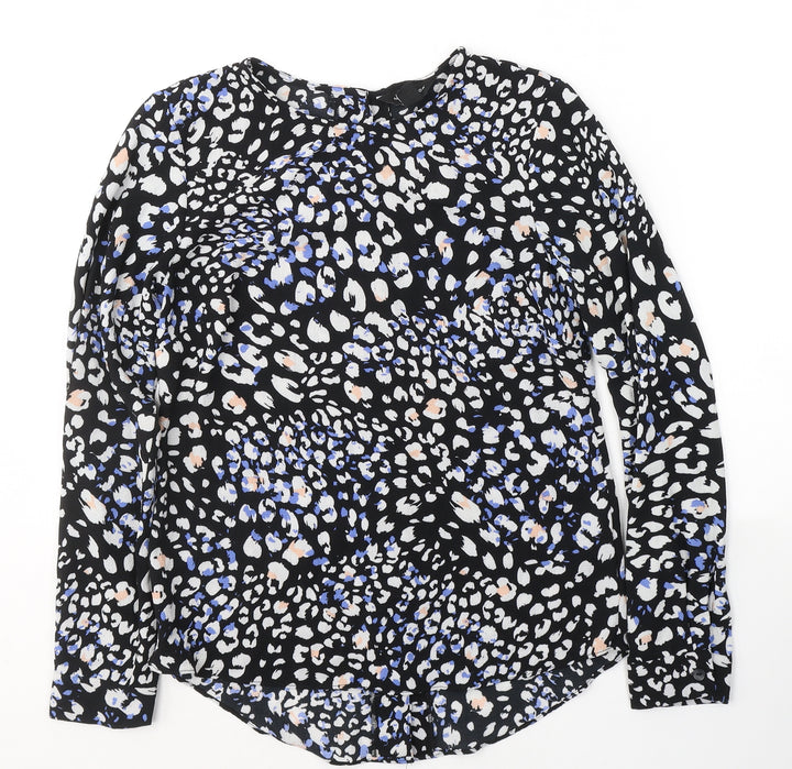 New Look Womens Black Floral Viscose Basic Blouse Size 8 Round Neck