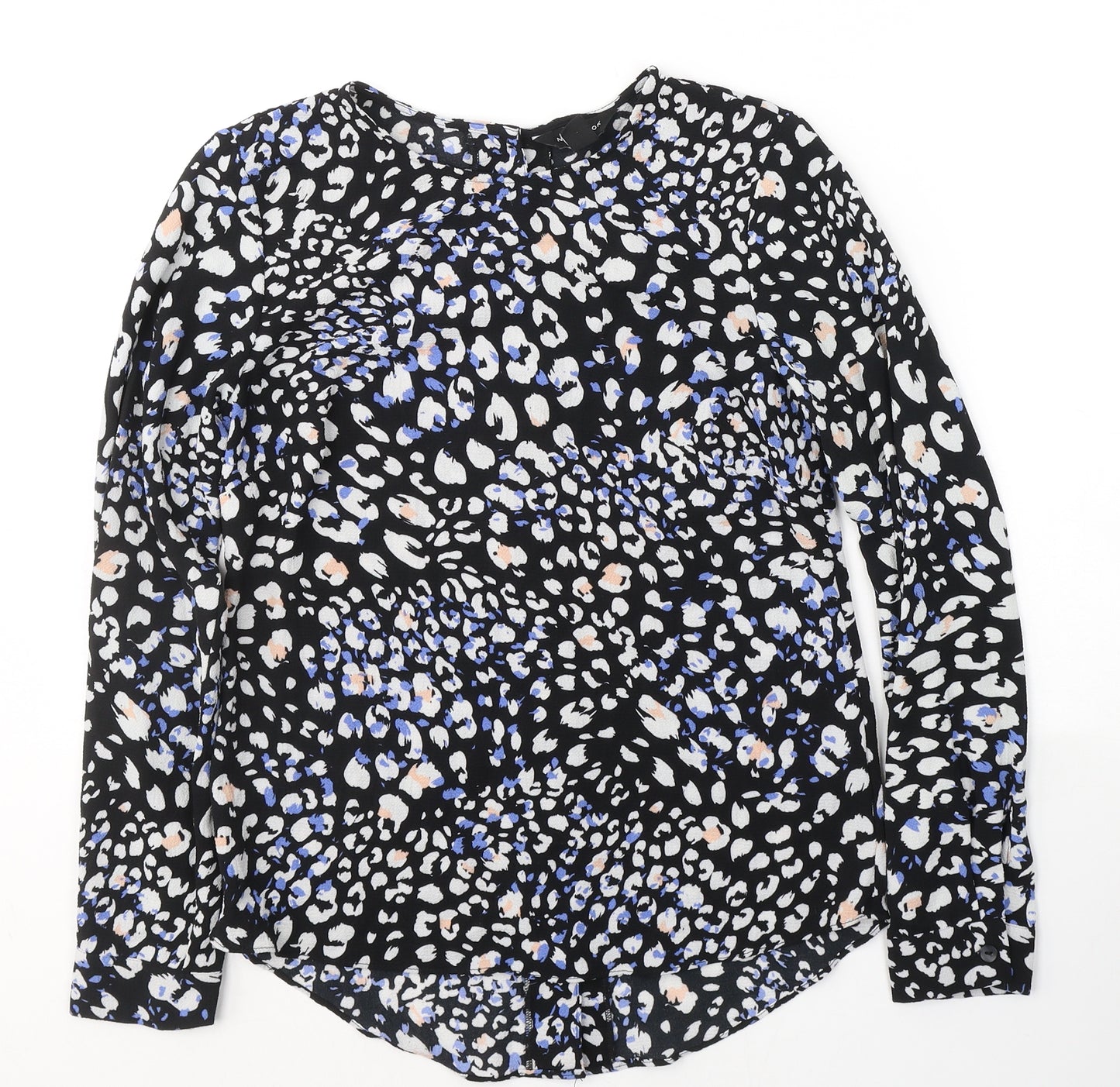 New Look Womens Black Floral Viscose Basic Blouse Size 8 Round Neck