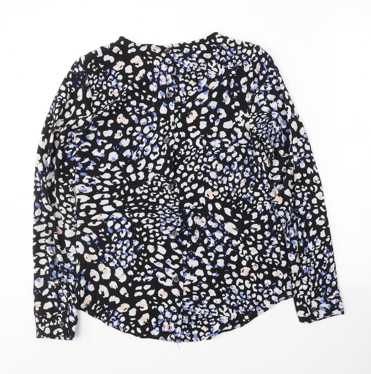 New Look Womens Black Floral Viscose Basic Blouse Size 8 Round Neck