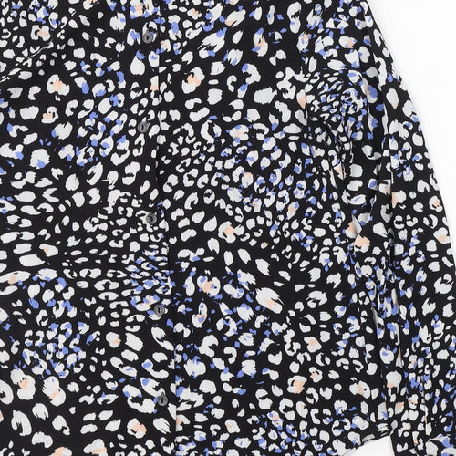 New Look Womens Black Floral Viscose Basic Blouse Size 8 Round Neck