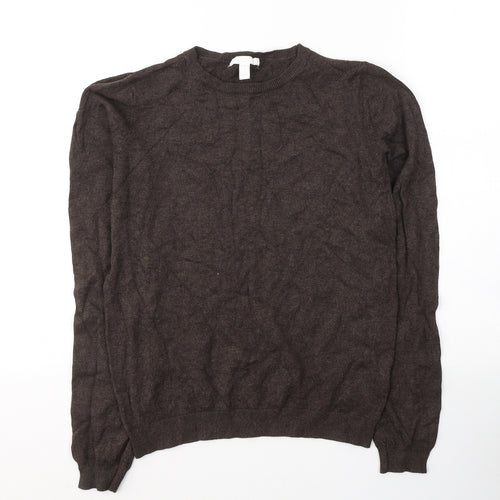 H&M Mens Brown Round Neck  Viscose Pullover Jumper Size S