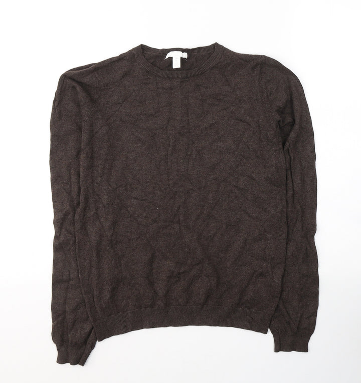 H&M Mens Brown Round Neck Viscose Pullover Jumper Size S