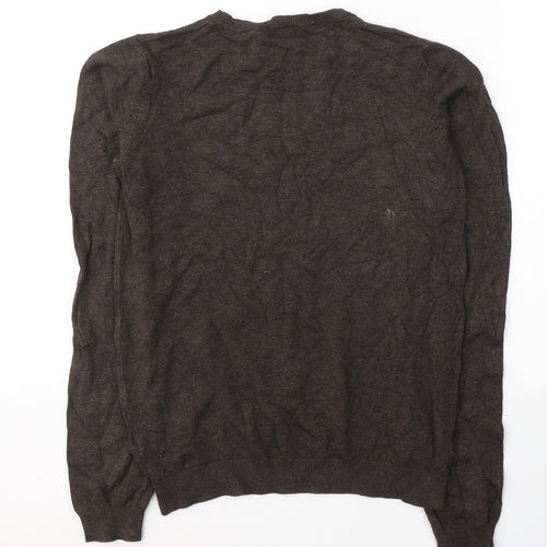 H&M Mens Brown Round Neck  Viscose Pullover Jumper Size S