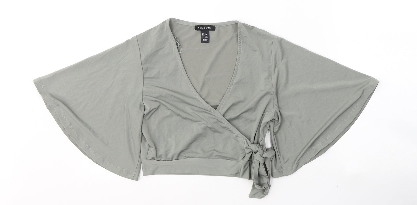 New Look Womens Green  Polyester Wrap Blouse Size 8 V-Neck