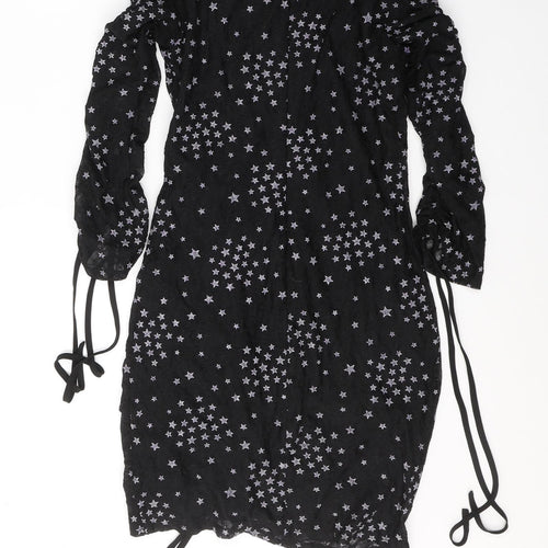 Topshop Womens Black Geometric Polyester Mini  Size 8  Round Neck Zip