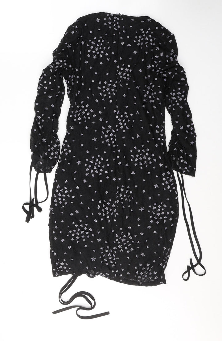 Topshop Womens Black Geometric Polyester Mini  Size 8  Round Neck Zip