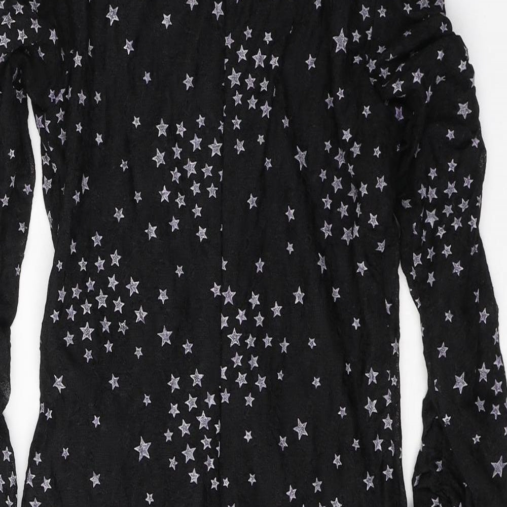 Topshop Womens Black Geometric Polyester Mini  Size 8  Round Neck Zip