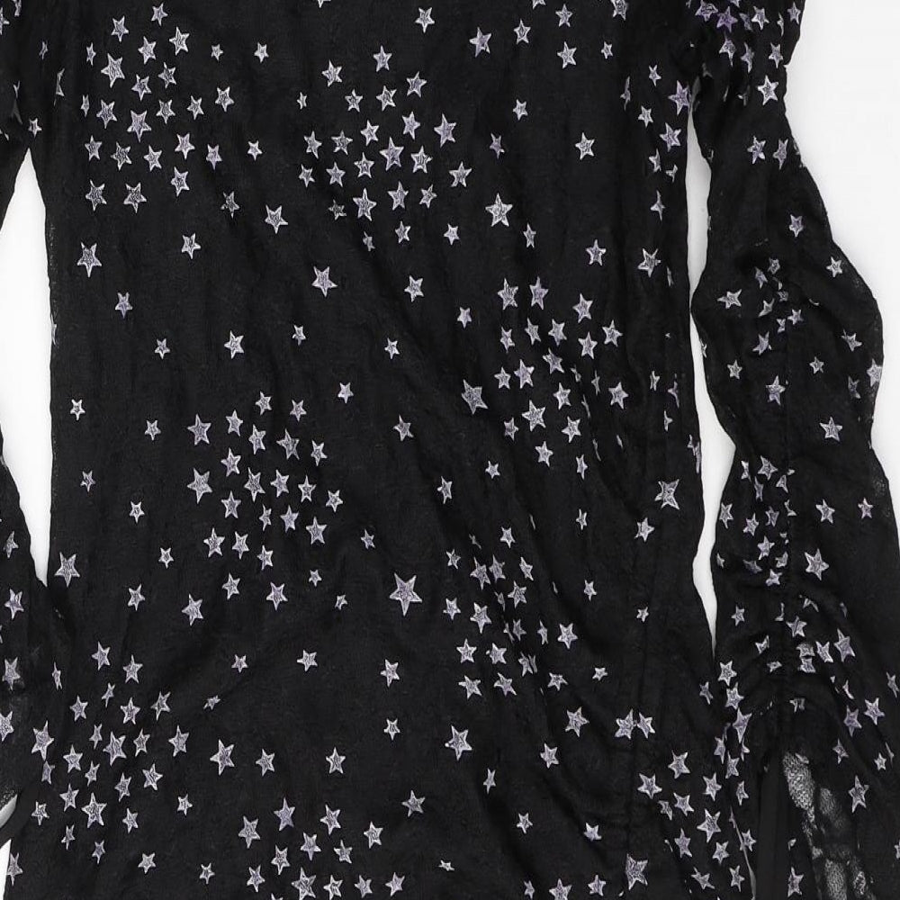 Topshop Womens Black Geometric Polyester Mini  Size 8  Round Neck Zip