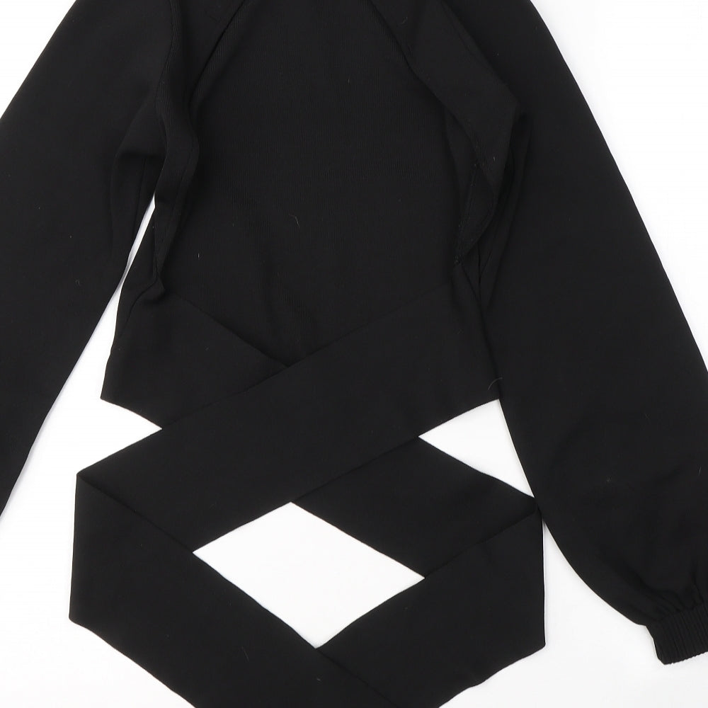 Primark Womens Black  Polyester Wrap Blouse Size 2XS Round Neck - open back