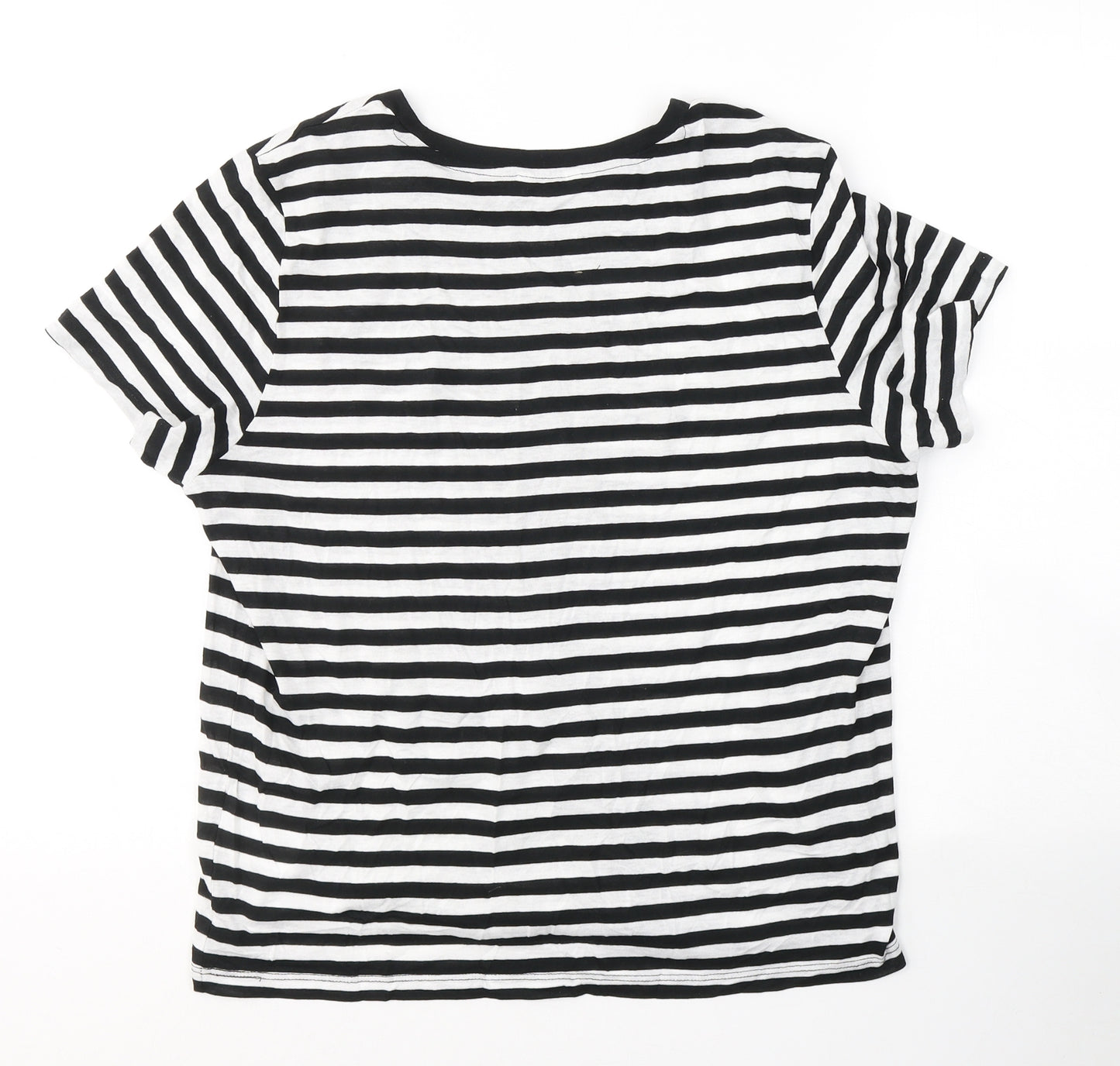 Monki Womens Black Striped Cotton Basic T-Shirt Size M Round Neck
