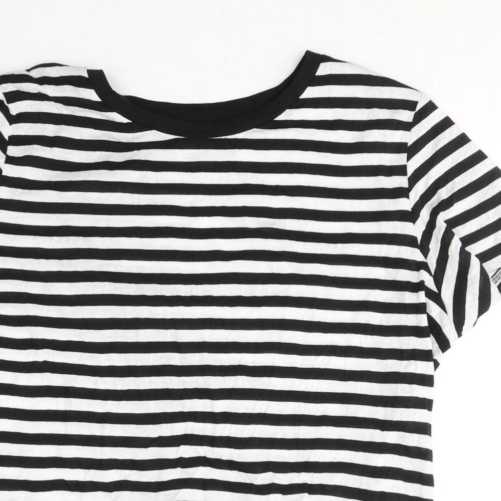 Monki Womens Black Striped Cotton Basic T-Shirt Size M Round Neck