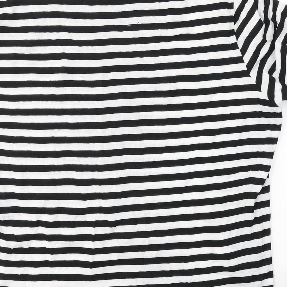 Monki Womens Black Striped Cotton Basic T-Shirt Size M Round Neck