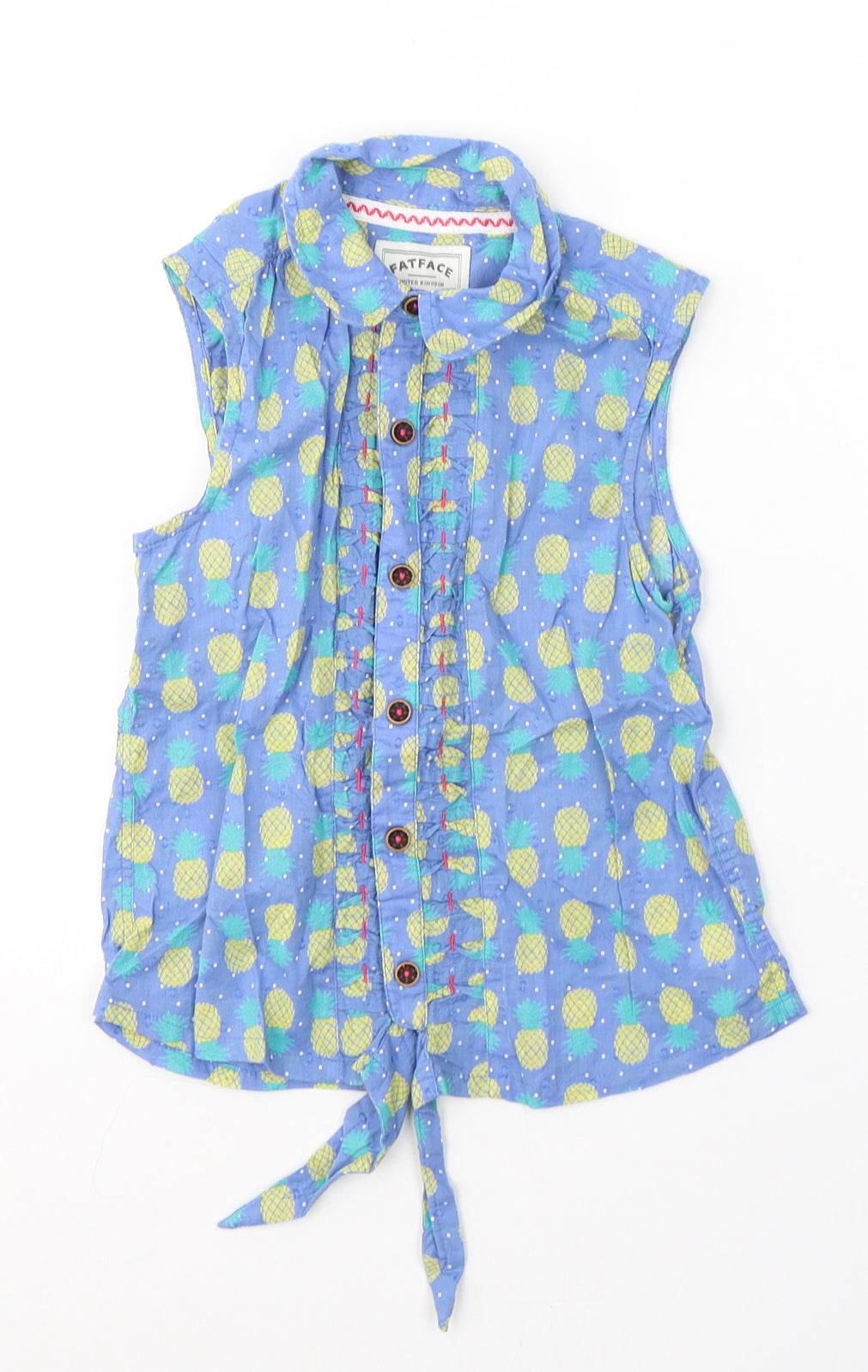 Fat Face Girls Blue Geometric Cotton Basic Button-Up Size 6-7 Years Collared Button - Pineapple