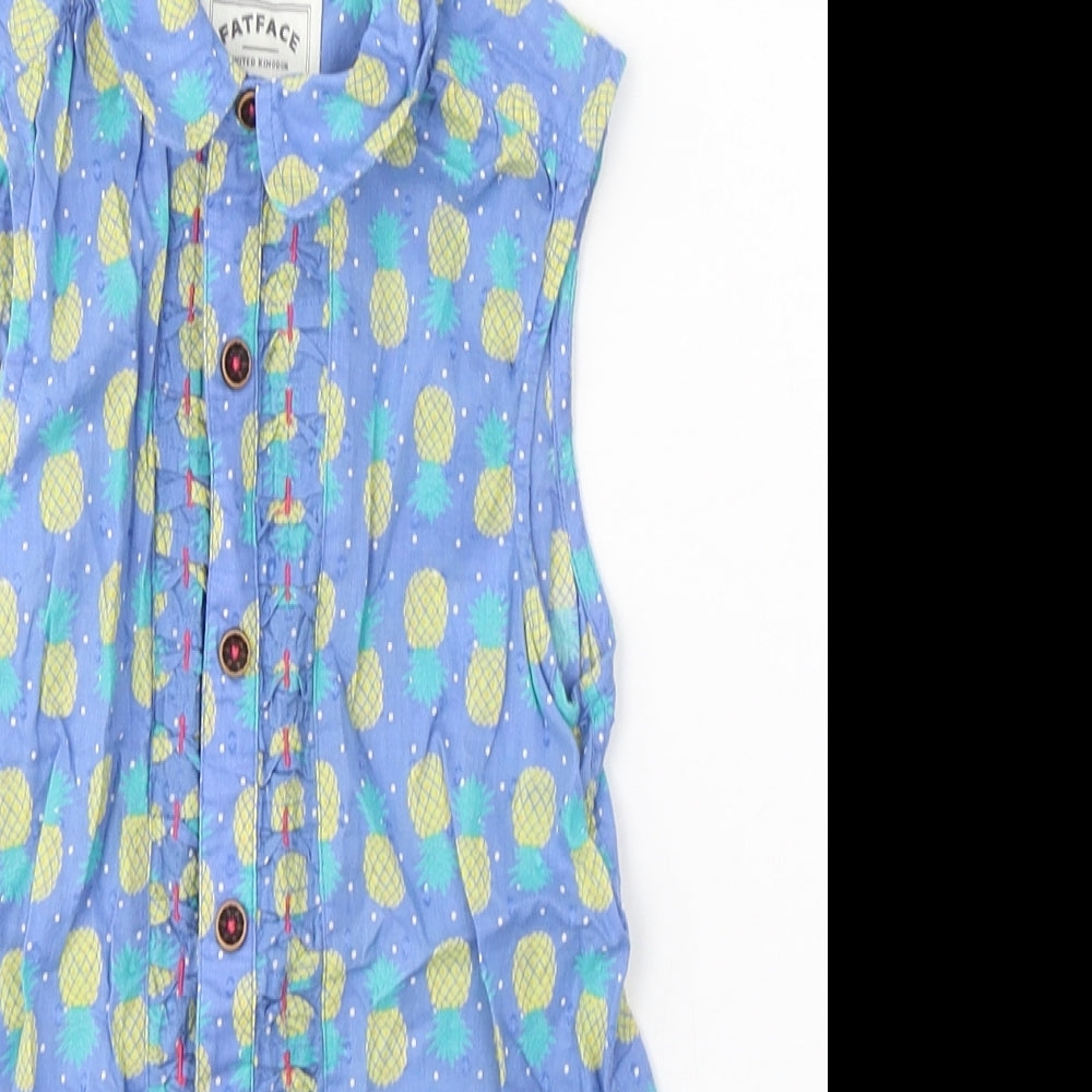 Fat Face Girls Blue Geometric Cotton Basic Button-Up Size 6-7 Years Collared Button - Pineapple