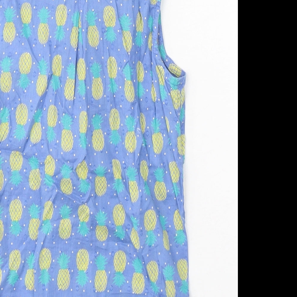 Fat Face Girls Blue Geometric Cotton Basic Button-Up Size 6-7 Years Collared Button - Pineapple