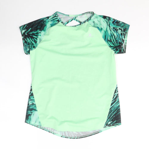 DOMYOS Womens Green Colourblock Polyester Basic T-Shirt Size XS Round Neck Pullover