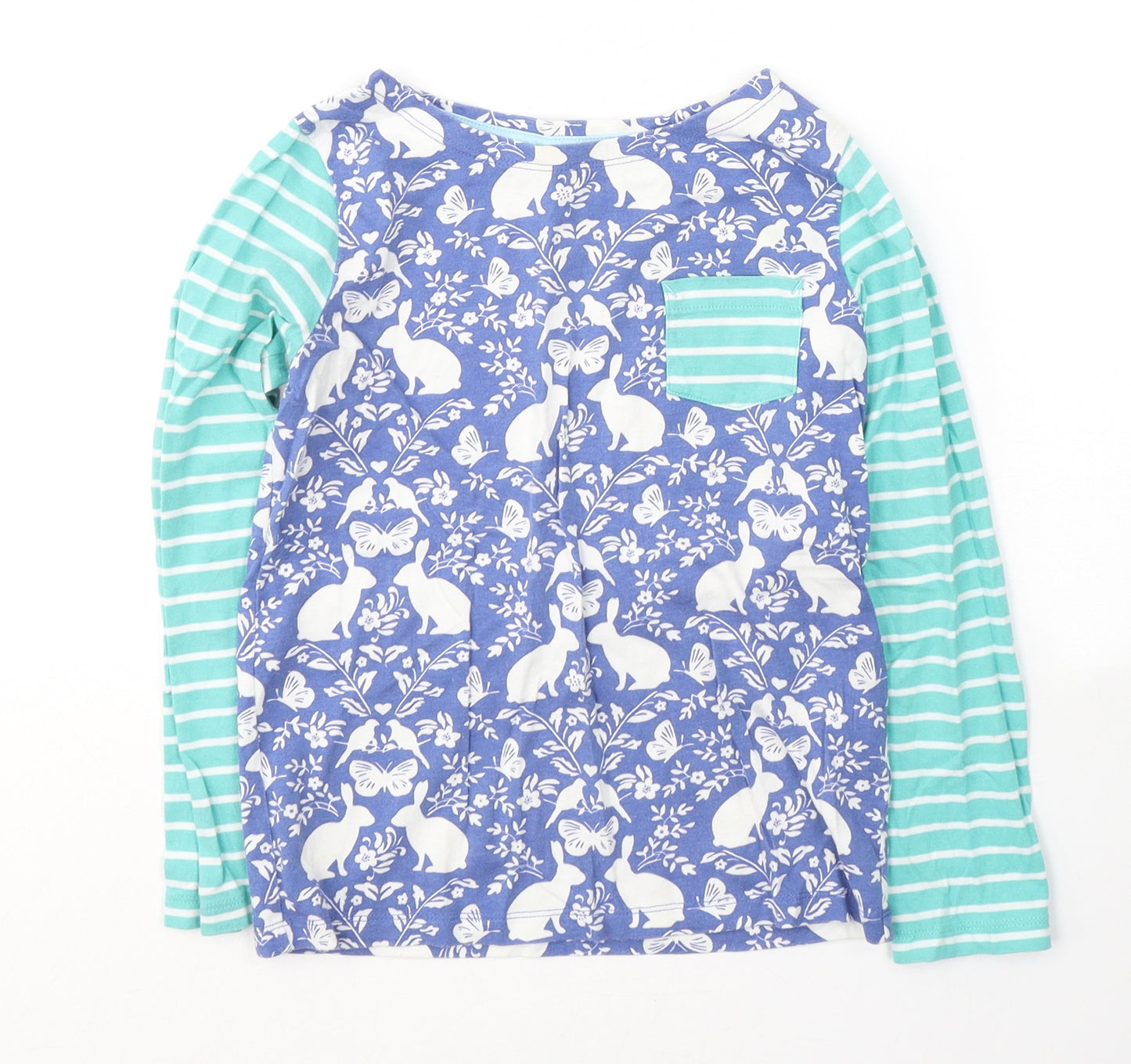 Mini Boden Girls Blue Geometric Cotton Pullover Casual Size 6-7 Years Round Neck Pullover