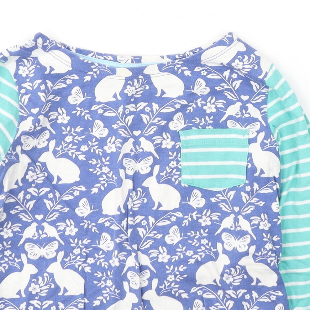 Mini Boden Girls Blue Geometric Cotton Pullover Casual Size 6-7 Years Round Neck Pullover
