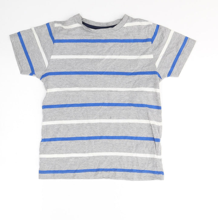 Primark Boys Grey Striped Cotton Basic T-Shirt Size 9-10 Years Round Neck Pullover