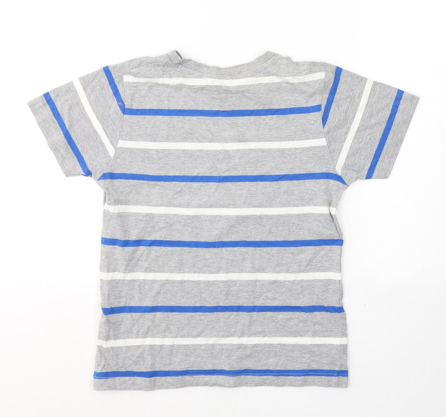 Primark Boys Grey Striped Cotton Basic T-Shirt Size 9-10 Years Round Neck Pullover