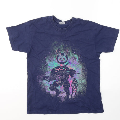 Fruit of the Loom Boys Blue  Cotton Basic T-Shirt Size 9-10 Years Round Neck Pullover - Crazy Bunny