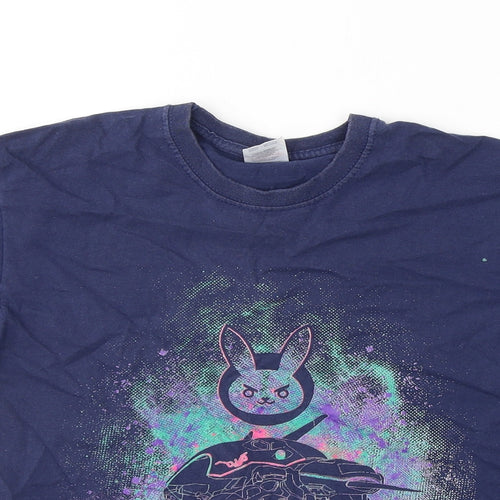 Fruit of the Loom Boys Blue  Cotton Basic T-Shirt Size 9-10 Years Round Neck Pullover - Crazy Bunny