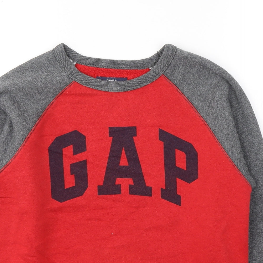 Gap Boys Red Colourblock Cotton Pullover Sweatshirt Size 10-11 Years  Pullover