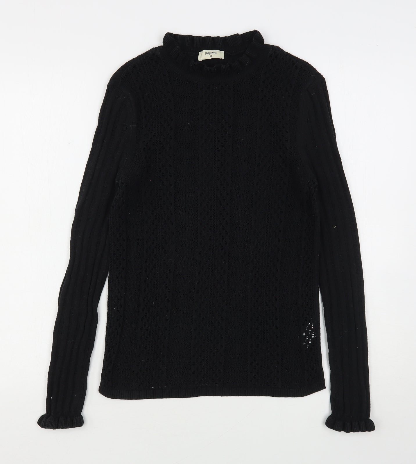 Papaya Womens Black Round Neck  Cotton Pullover Jumper Size 10
