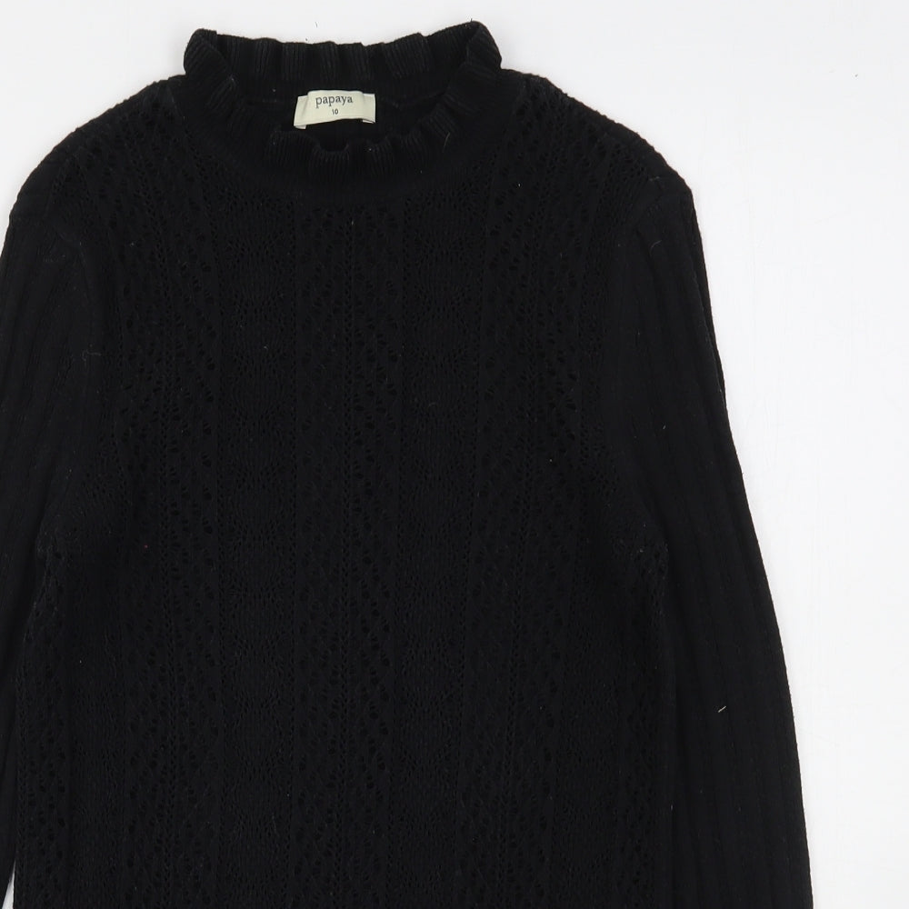 Papaya Womens Black Round Neck  Cotton Pullover Jumper Size 10