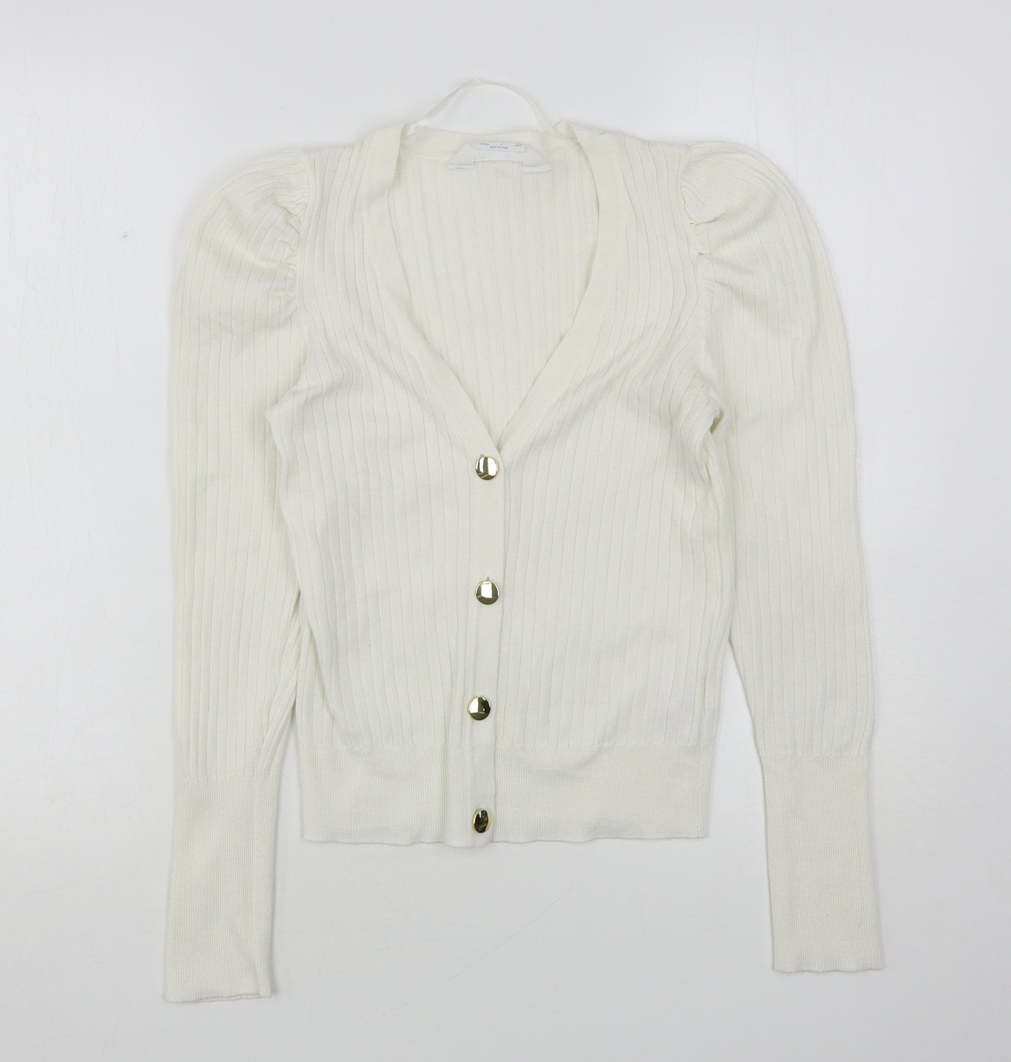 Primark Womens White V-Neck  Polyester Cardigan Jumper Size 10
