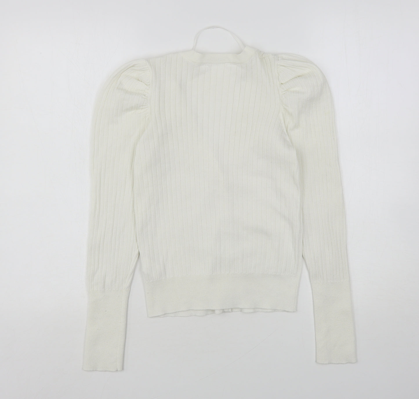 Primark Womens White V-Neck  Polyester Cardigan Jumper Size 10