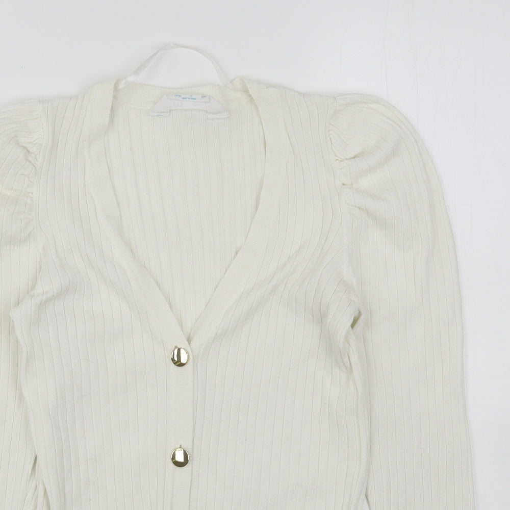 Primark Womens White V-Neck  Polyester Cardigan Jumper Size 10