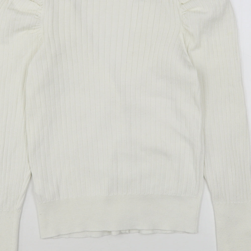 Primark Womens White V-Neck  Polyester Cardigan Jumper Size 10
