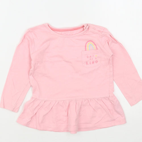 Lullaby Girls Pink  Cotton Basic T-Shirt Size 12-18 Months Roll Neck