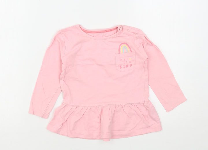 Lullaby Girls Pink  Cotton Basic T-Shirt Size 12-18 Months Roll Neck