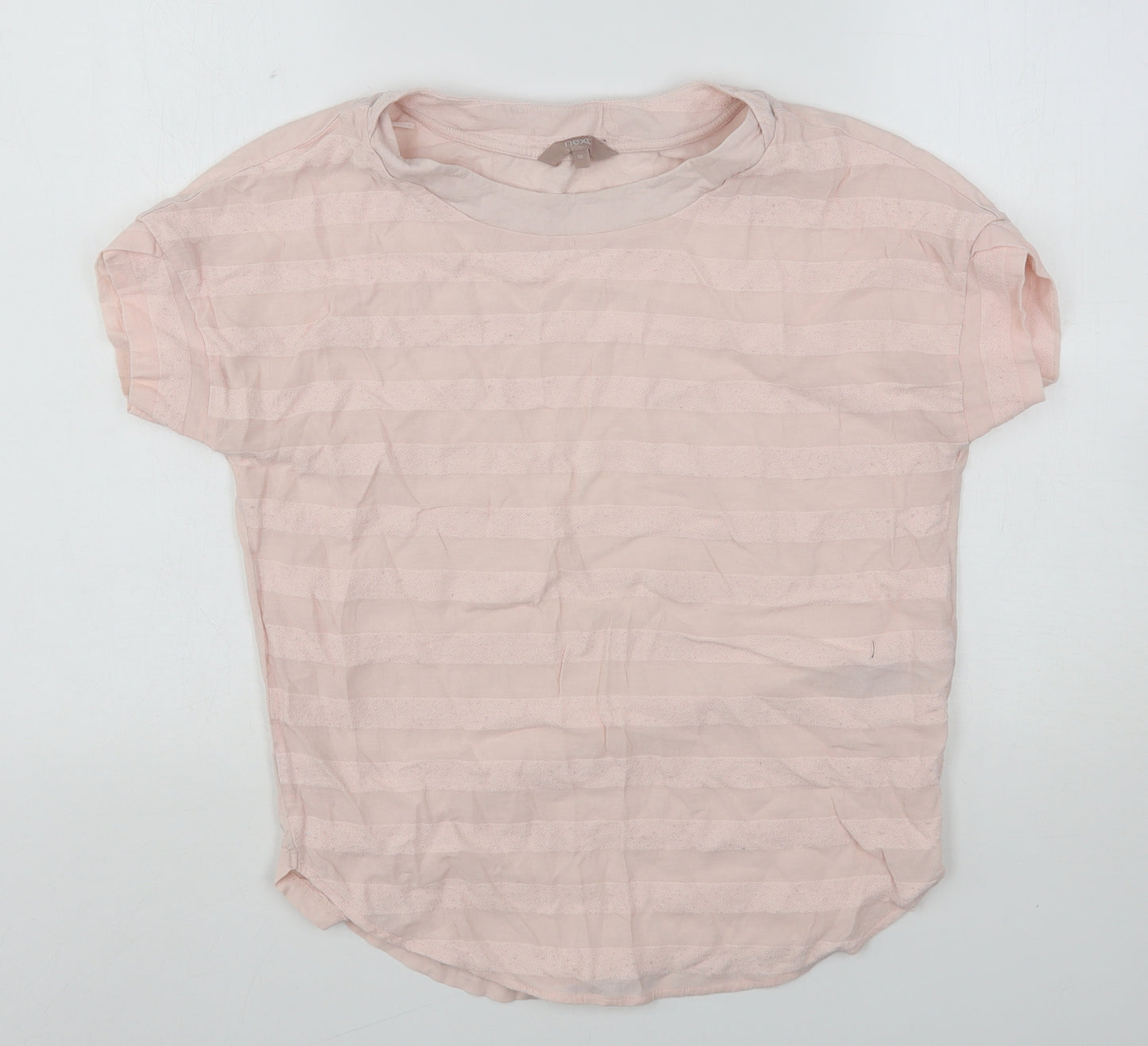 NEXT Womens Pink Striped Viscose Basic T-Shirt Size 10 Round Neck