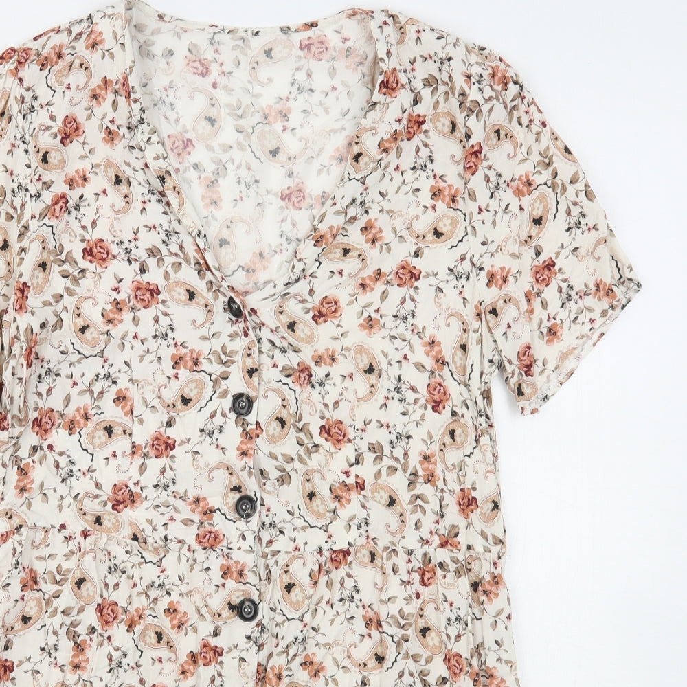 Primark Womens Multicoloured Floral Viscose A-Line  Size 16  Collared