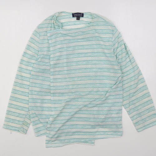 Saloos Womens Blue Round Neck Striped Nylon Cardigan Jumper Size 14