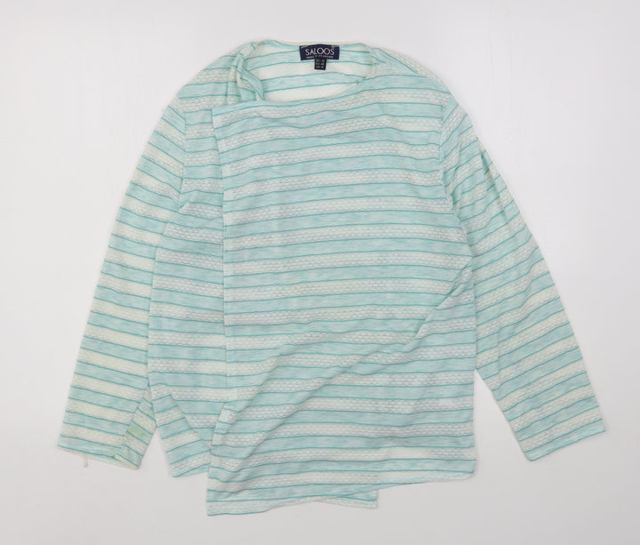 Saloos Womens Blue Round Neck Striped Nylon Cardigan Jumper Size 14