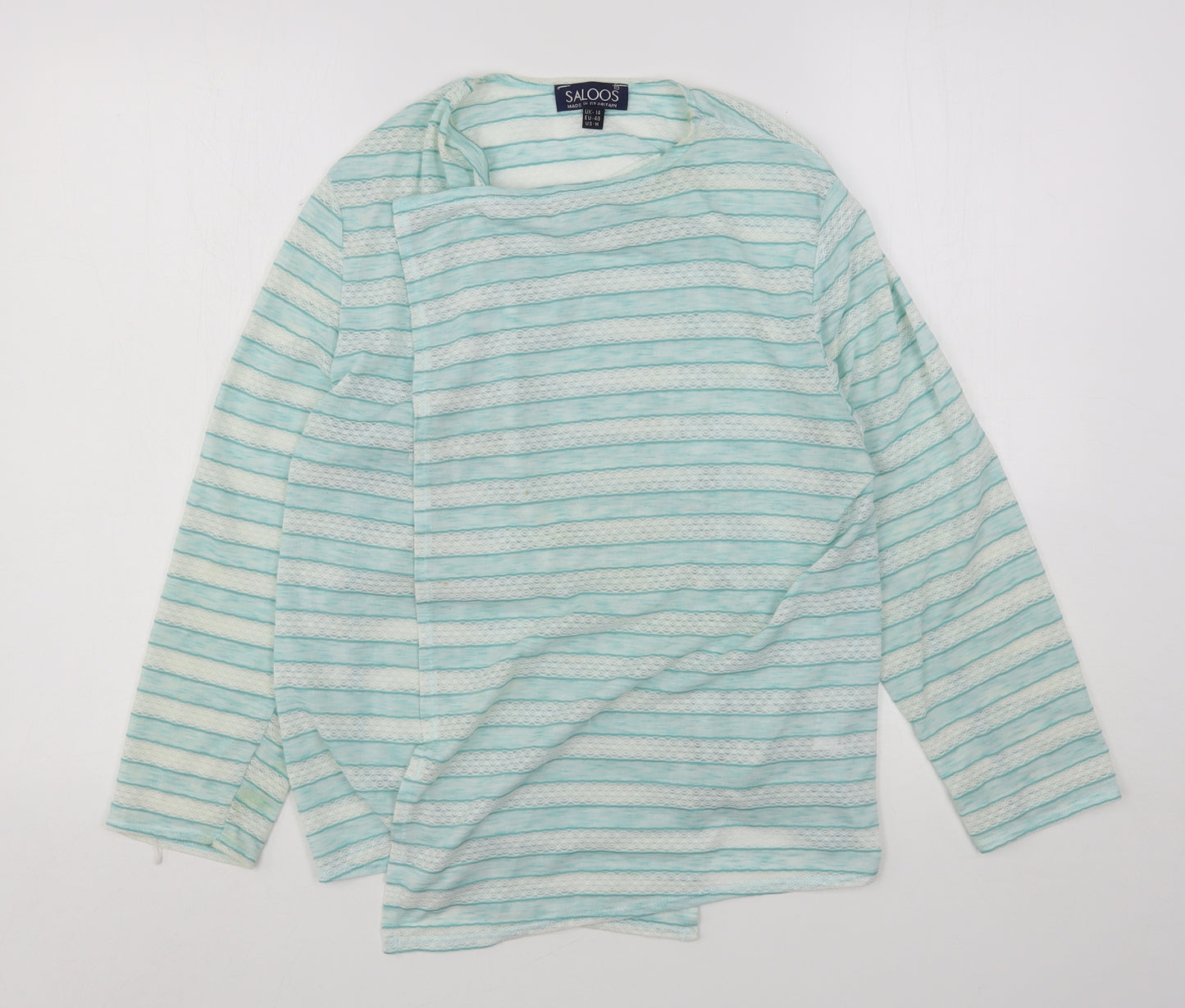 Saloos Womens Blue Round Neck Striped Nylon Cardigan Jumper Size 14