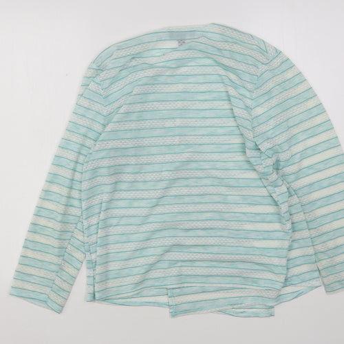 Saloos Womens Blue Round Neck Striped Nylon Cardigan Jumper Size 14