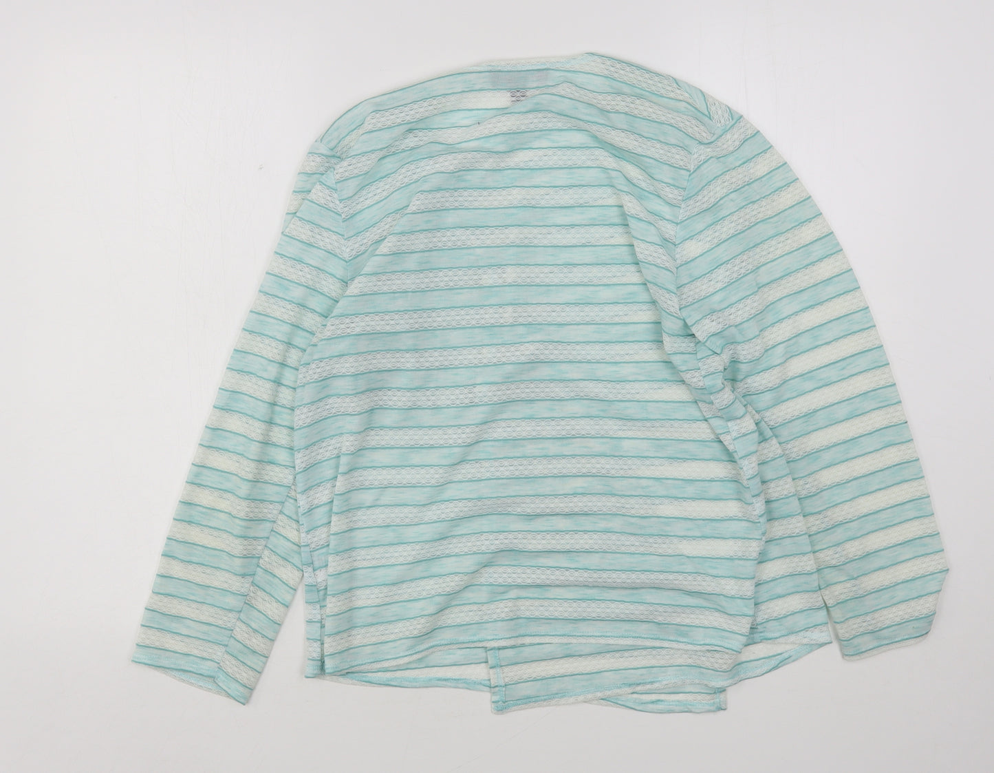 Saloos Womens Blue Round Neck Striped Nylon Cardigan Jumper Size 14