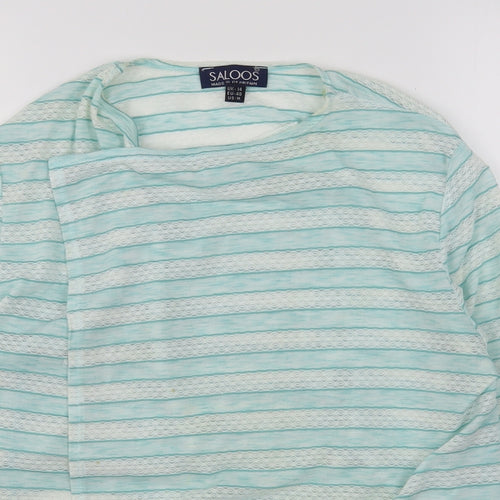 Saloos Womens Blue Round Neck Striped Nylon Cardigan Jumper Size 14