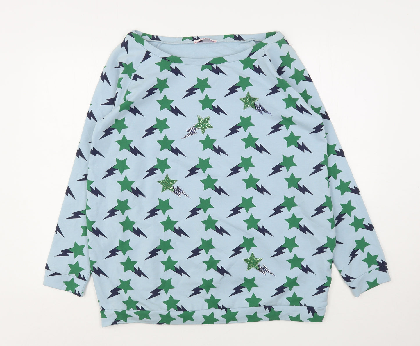 Blufin Womens Blue Geometric Cotton Pullover Sweatshirt Size 12