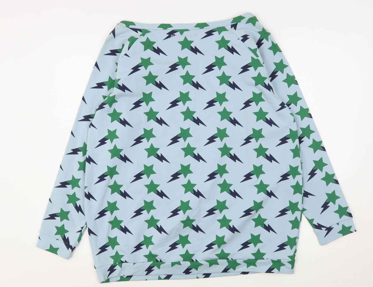 Blufin Womens Blue Geometric Cotton Pullover Sweatshirt Size 12